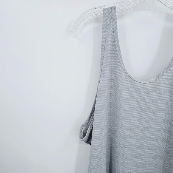 Athleta Max Out Tank Top XL Blue Grey White Stripe Side Tie Dip Back Athleisure - Picture 3 of 13